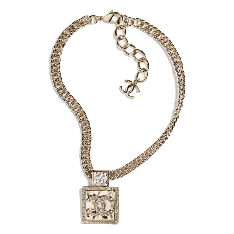 18K  Chanel Metal & Diamond Pendant Necklace