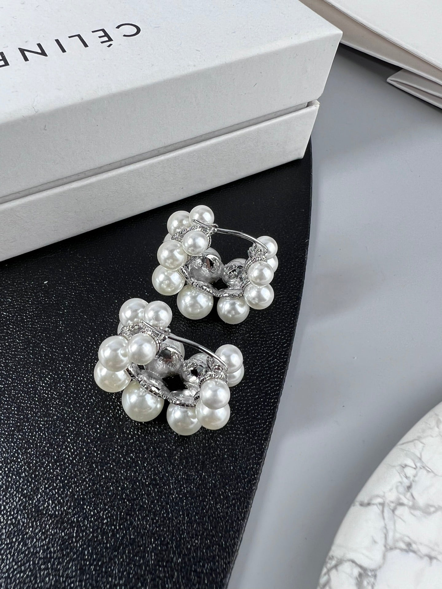 18K Celine Two-Rows Pearl Earrings
