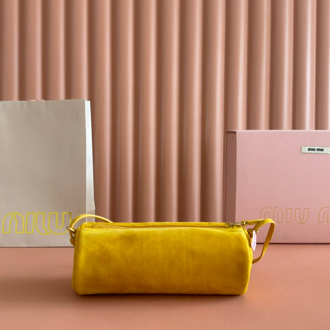 SUEDE BAG 22 MUSTARD YELLOW GOLD HARDWARE
